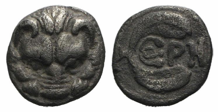 Bruttium, Rhegion, c. 415/0-387 BC. AR Litra (8mm, 0.64g, 9h). Facing lion’s hea...