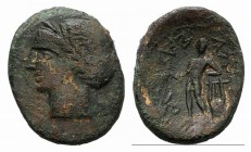 Sicily, Alaisa Archonidea, c. 208-186 BC. Æ (22mm, 5.22g, 12h). Laureate head of Apollo l. R/ Apollo standing l., holding laurel branch and leaning up...
