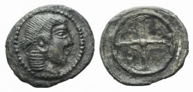 Sicily, Panormos as Ziz, c. 405-380 BC. AR Litra (9mm, 0.60g, 12h). Male head l. R/ Man-headed bull standing l. Jenkins, Punic pl. 24, 12; SNG ANS 551...
