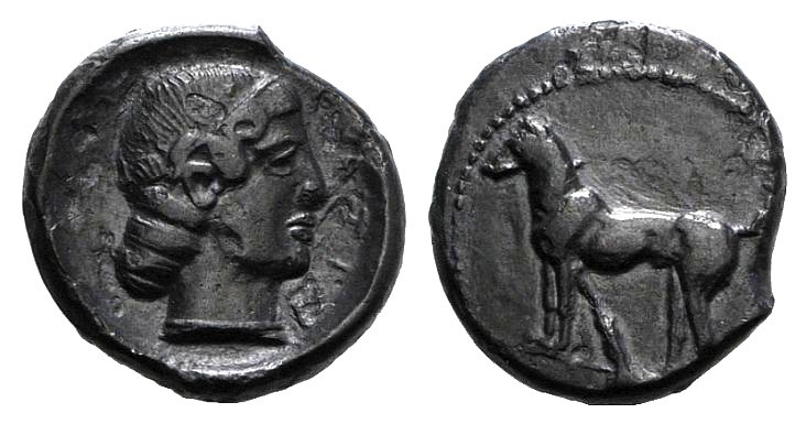Sicily, Segesta, c. 480-410 BC. AR Didrachm (20mm, 6.98g, 9h). Hound standing l....