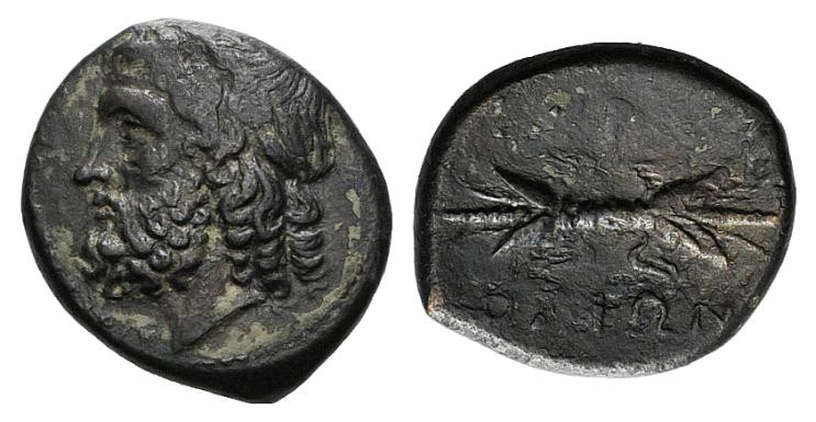 Sicily, Syracuse, c. 289-287 BC. Æ (22mm, 7.05g, 11h). Laureate head of Zeus Ele...