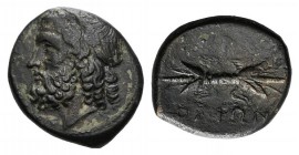 Sicily, Syracuse, c. 289-287 BC. Æ (22mm, 7.05g, 11h). Laureate head of Zeus Eleutherios l. R/ Thunderbolt. CNS II, 148; HGC 2, 1463. Rare, Good Fine