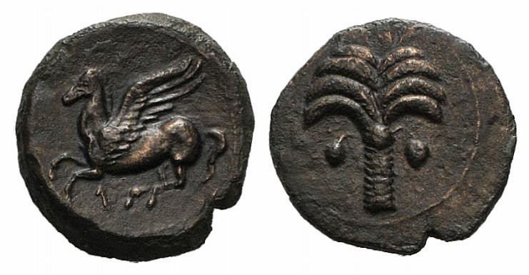 Sicily, Carthaginian Domain, c. 330-320 BC. Æ (16mm, 3.09g, 2h). Palm tree. R/ P...