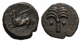 Sicily, Carthaginian Domain, c. 330-320 BC. Æ (16mm, 3.09g, 2h). Palm tree. R/ Pegasos flying l. CNS III 16; SNG Copenhagen 107; HGC 2, 1672. Brown pa...