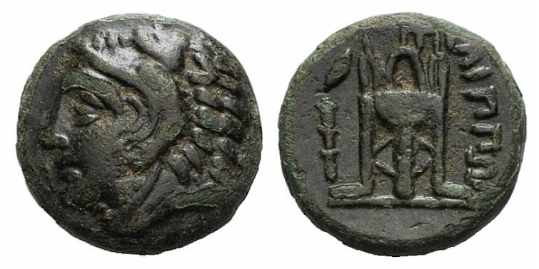 Macedon, Philippoi, c. 356-345 BC. Æ (15mm, 5.20g, 6h). Head of Herakles l., wea...