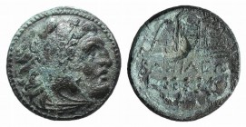 Kings of Macedon. Alexander III ‘the Great’ (336-323 BC). Æ (19mm, 5.37g, 3h). Uncertain mint in Western Asia Minor. Head of Herakles r., wearing lion...