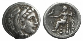 Kings of Macedon, Philip III (323-317 BC). AR Drachm (16mm, 4.12g, 1h). In the name of Alexander III. Miletos, c. 323-319 BC. Head of Herakles r., wea...