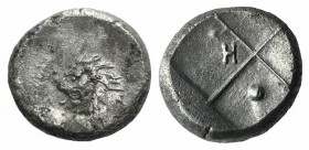 Thrace, Chersonesos, c. 386-338 BC. AR Hemidrachm (12mm, 2.51g). Forepart of lion r., head reverted. R/ Quadripartite incuse square with alternating r...