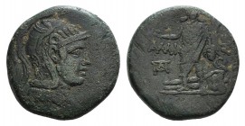 Pontos, Amisos, time of Mithradates VI, c. 85-65 BC. Æ (29mm, 19.26g, 12h). Helmeted head of Athena r. R/ Perseus standing facing, holding harpa and h...
