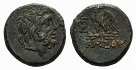 Pontos, Amisos, time of Mithradates VI, c. 85-65 BC. Æ (19mm, 9.04g, 12h). Laureate head of Zeus r. R/ Eagle standing l., head r., on thunderbolt; mon...