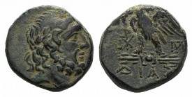 Bithynia, Dia, c. 85-65 BC. Æ (20mm, 8.60g, 12h). Laureate head of Zeus r. R/ Eagle standing l., head r., on thunderbolt; monograms flanking. HGC 7, 4...