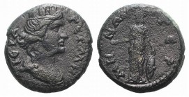 Mysia, Germe, 3rd century AD. Æ (21mm, 7.02g, 6h). Turreted and draped bust of Tyche r. R/ Athena standing l., holding phiale, spear and shield set on...