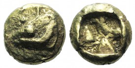 Mysia, Kyzikos, c. 600-550 BC. EL Hemihekte – Twelfth Stater (7mm, 1.17g). Head of tunny l. R/ Quadripartite incuse square. Cf. Von Fritze I 6. Rare, ...