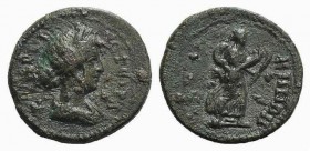 Mysia, Kyzikos. Pseudo-autonomous issue, 2nd century AD. Æ (21mm, 3.88g, 6h). Laureate and draped bust of Kore r. R/ Artemis Phosphoros advancing r., ...
