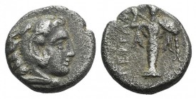 Mysia, Pergamon, c. 310-282 BC. AR Diobol (9mm, 1.08g, 12h). Head of Herakles r., wearing lion skin. R/ Athena Promachos standing facing. SNG BnF 1558...