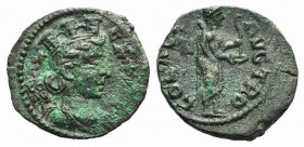 Troas, Alexandria. Pseudo-autonomous issue, c. mid 3rd century AD. Æ (21mm, 4.75g, 6h). Turreted and draped bust of Tyche r.; vexillum behind. R/ Apol...