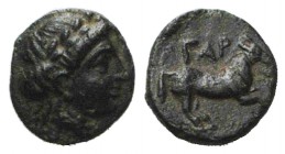 Troas, Gargara, c. 400-284 BC. Æ (7mm, 0.52g, 6h). Laureate head of Apollo r. R/ Horse galloping r. SNG Copenhagen 326-31; SNG von Aulock 1511. Green ...