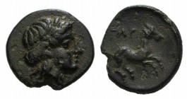 Troas, Gargara, c. 400-284 BC. Æ (9mm, 0.66g, 9h). Laureate head of Apollo r. R/ Horse galloping r. SNG Copenhagen 326-31; SNG von Aulock 1511. Green ...