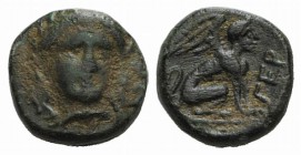 Troas, Gergis, c. 350-300 BC. Æ (8mm, 0.94g, 3h). Head of Sibyl Herophile facing slightly r., wearing laurel wreath and necklace. R/ Sphinx seated r. ...
