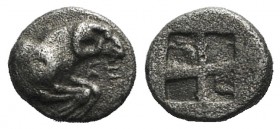 Troas, Kebren, 5th century BC. AR Obol (6mm, 0.44g). Forepart of ram r. R/ Quadripartite incuse square. SNG Ashmolean 1084–5; SNG Copenhagen 257; Rose...