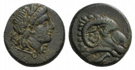 Troas, Kebren, c. 4th century BC. Æ (19mm, 8.26g, 9h). Laureate head of Apollo r.; kerykeion below. R/ Ram's head r.; below, eagle standing r. SNG Cop...