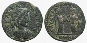 Aeolis, Temnus. Time of Gordian III (238-244). Æ (23mm, 8.60g, 6h). Aur Stratonikianos, strategos. Draped bust of Senate r. R/ Two Nemesis standing fa...