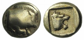 Lesbos, Mytilene, c. 454-428/7 BC. EL Hekte – Sixth Stater (10mm, 2.46g, 1h). Forepart of boar r. R/ Head of lion r. within linear square. Bodenstedt ...