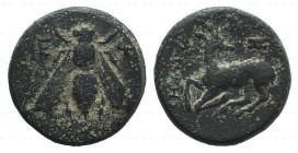 Ionia, Ephesos, c. 390-320/00 BC. Æ (12mm, 2.19g, 12h). Bee. R/ Stag kneeling l. Cf. SNG Copenhagen 247-253. Green patina, near VF