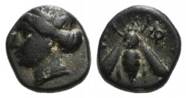 Ionia, Ephesos, c. 375 BC. Æ (9mm, 1.40g, 12h). Female head l. R/ Bee. SNG Copenhagen 256; SNG von Aulock 1839. Green patina, VF