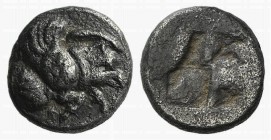 Ionia, Klazomenai, c. 480-400 BC. AR Diobol (8mm, 1.05g). Forepart of winged boar r. R/ Quadripartite incuse square. SNG München 451; SNG Kayhan 334; ...