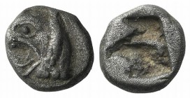 Ionia, Phokaia, c. 521-478 BC. AR Obol (7mm, 0.77g). Head of griffin l. R/ Incuse punch. SNG von Aulock 2118. VF