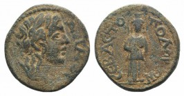 Caria, Sebastopolis. Pseudo-autonomous issue, time of Severus Alexander (222-235). Æ (22mm, 7.56g, 6h). Laureate head of Demos r. R/ Veiled goddess st...