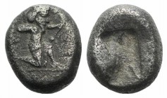 Achaemenid Kings of Persia, c. 505-480 BC. AR Quarter Siglos (9mm, 1.68g). Persian king or hero in kneeling-running stance r., drawing bow. R/ Incuse ...