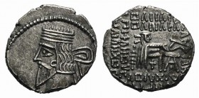 Kings of Parthia. Vardanes I (AD 39-46). AR Drachm (17mm, 3.58g, 12h). Ecbatana, c. AD 40-5. Diademed bust l. R/ Archer seated r., holding bow. Sellwo...