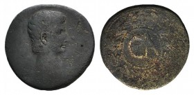 Augustus (27 BC-AD 14). Asia Minor, Uncertain. Æ "Sestertius" (37mm, 23.41g, 12h), c. 25 BC. Bare head r. R/ CA within laurel wreath. RPC I 2233; RIC ...