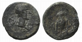 Augustus (27 BC-AD 14). Troas, Ilium. Æ (12.5mm, 1.92g, 1h). Bare head r. R/ Owl standing facing; monogram to l. and r. RPC I 2308; Bellinger T116. Go...