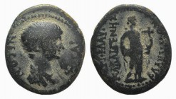 Nero (54-68). Lydia, Blaundus. Æ (20mm, 4.63g, 12h). Tiberius Claudius Calligenes, magistrate, c. AD 55. Bareheaded and draped bust r. R/ Apollo stand...