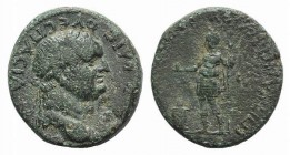 Vespasian (69-79). Lydia, Sardis. Æ (21mm, 6.05g, 6h). T. Fl. Eisigonos, strategos. Laureate head r. R/ Mên standing l., holding pine cone over altar ...