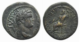Titus (79-81). Phrygia, Doryleum. Æ (21mm, 5.29g, 2h). Laureate head r. R/ Zeus seated l., holding thunderbolt and sceptre. RPC II 1413; BMC 2. Rare m...