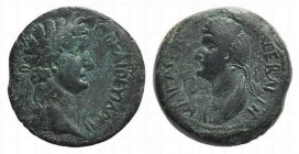Domitian with Domitia (81-96). Cilicia, Anazarbus. Æ (20mm, 6.43g, 12h). Laureate head of Domitian r. R/ Draped bust of Domitia l. RPC II 1749; SNG Bn...