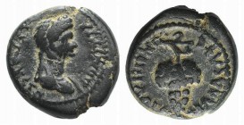 Domitia (Augusta, 82-96). Lydia, Philadelphia. Æ (13mm, 3.03g, 6h). Lagetas, magistrate. Draped bust r. R/ Bunch of grapes. RPC II 1336; SNG Copenhage...