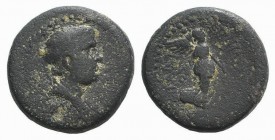 Vespasian Junior (Caesar, AD ?-95/6). Ionia, Smyrna. Æ (16mm, 4.12g, 12h), c. AD 94-5. Bare head r. R/ Victory advancing r., holding wreath and palm f...