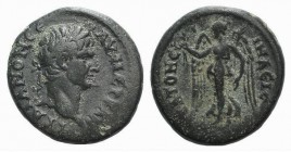 Trajan (98-117). Lydia, Stratonicea-Hadrianopolis. Æ (20mm, 5.56g, 12h). Laureate head r. R/ Nike advancing l., holding wreath and palm. RPC III 1773;...
