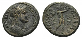 Hadrian (117-138). Phrygia, Apameia. Æ (18mm, 4.53g, 6h). Laureate, draped and cuirassed bust r. R/ Pan standing r., playing double-flute. RPC III 258...