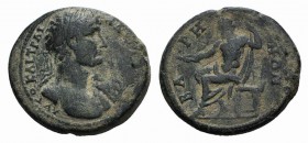 Hadrian (117-138). Pisidia, Baris. Æ (29mm, 12.21g, 6h). Laureate heroic bust r., slight drapery on far shoulder. R/ Zeus seated l., holding thunderbo...