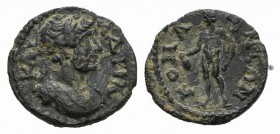 Hadrian (117-138). Pisidia, Conana. Æ (14mm, 1.27g, 12h). KAI AΔPIA, Laureate, draped and cuirassed bust r. R/ KONANEΩN, Hermes standing l., holding p...