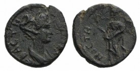 Sabina (Augusta, 128-136/7). Lydia, Mostene. Æ (14mm, 2.21g, 12h). Draped bust r. R/ Demeter standing l., holding corn ears and double axe. RPC III 19...