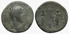 Marcus Aurelius (161-180). Mysia, Parion. Æ (35mm, 19.44g, 12h). Bareheaded bust r., with slight drapery. R/ Genius standing l., holding cornucopia an...