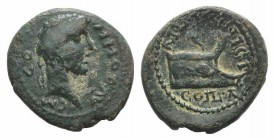 Commodus (177-192). Thrace, Coela. Æ (20mm, 4.23g, 12h). Laureate head r. R/ Prow of galley r.; cornucopia above, dolphin before. RPC IV online 9386 (...