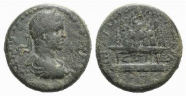 Elagabalus (218-222). Cappadocia, Caesarea. Æ (26mm, 13.94g, 11h), year 1? (AD 218). Laureate, draped and cuirassed bust r. R/ Mt. Argaeus set upon al...